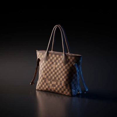 Designer handbag, checkered pattern, large tote.