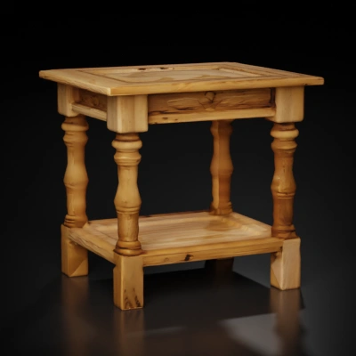 Wooden side table, traditional design, two-tiered.
