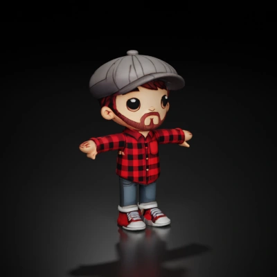Cartoon person with hat and beard, red flannel shirt.