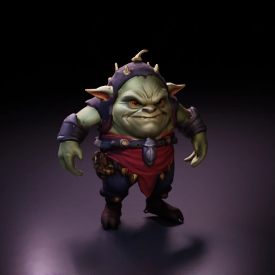 Fantasy goblin warrior, armor, muscular build.