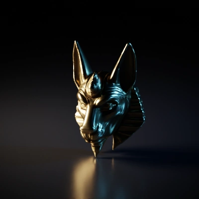 Golden head of Anubis, ancient Egyptian deity.