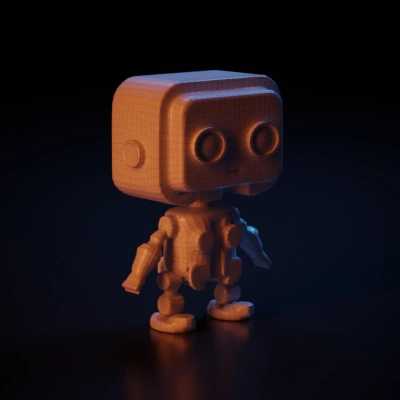 Robot with humanoid form and detachable limbs, mechanical details.