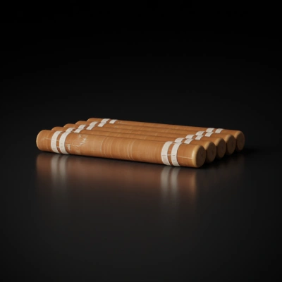Traditional wooden raft with multiple cylindrical logs.