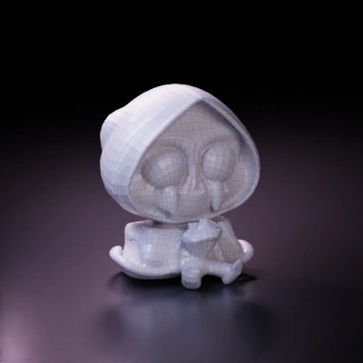 Stylized skull character, holding flowers. smooth edges,character.