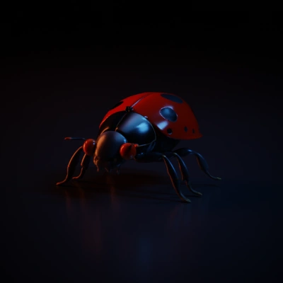 Robotic ladybug with detailed design, animated.
