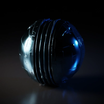 Futuristic sphere-shaped object, mechanical components.