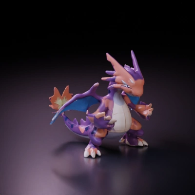 Dragon-like character with wings, anime style, fire tail.