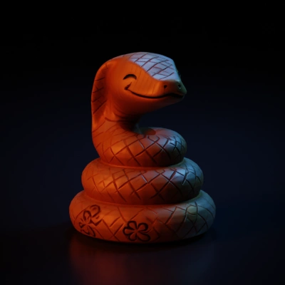 wooden smiling snake figurine.