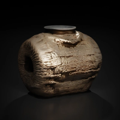 Woven basket container with rope texture, round opening.