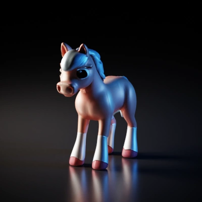 Cartoon horse, stylized, friendly appearance.