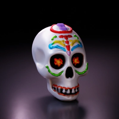 Decorative sugar skull with colorful patterns, Día de los Muertos.