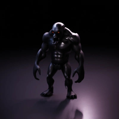 Muscular humanoid beast with glowing eyes, terrifying appearance. normal mouth