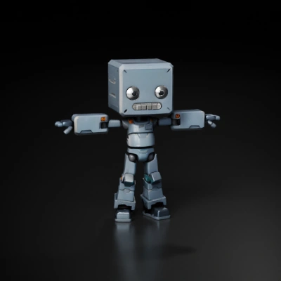 A humanoid robot with a square head.