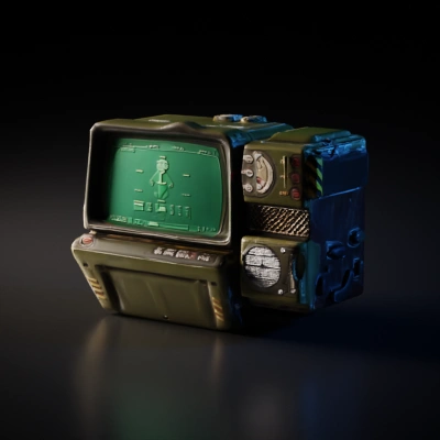 Retro-style Pip-Boy device, personal information screen. fallout game