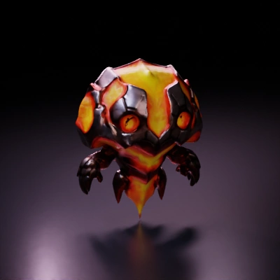 Rocky flame creature with glowing core.