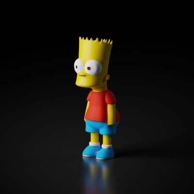 Cartoon boy with spiky hair, red shirt, blue shorts.