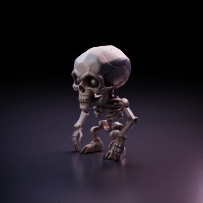 Low-poly humanoid skeleton, cartoonish, 3D model. low-poly