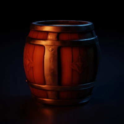 Wooden barrel with metal bands.