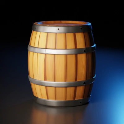 Wooden barrel, reinforced with metal hoops.