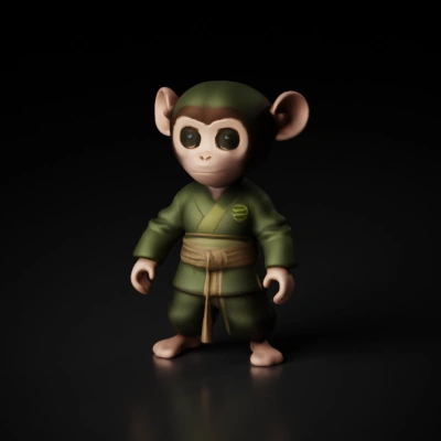 Cartoon monkey in martial arts uniform.