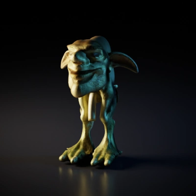 Elf-like creature, large head, slender legs, fantasy character. with a dick