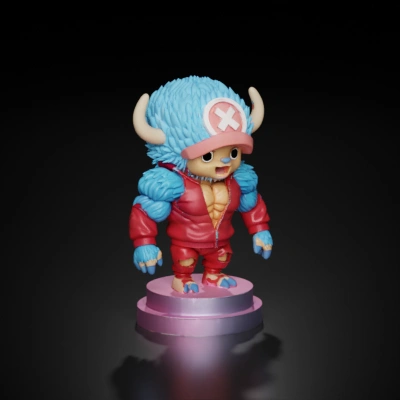 cartoonish muscular figure with blue fur and horns.