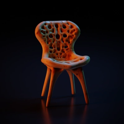 Honeycomb-patterned abstract chair, futuristic design. white clay materials