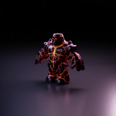 Rock golem with lava highlights, glowing from within.