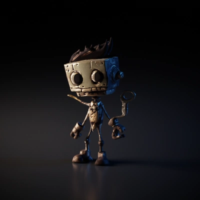 Mechanical steampunk robot, humanoid character.