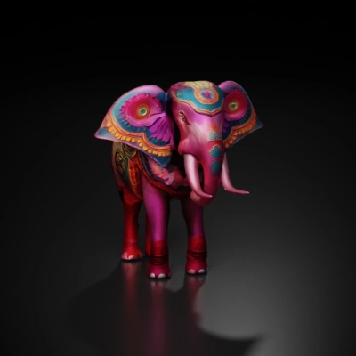 Elephant adorned with elaborate decorative patterns, mandala-style designs.