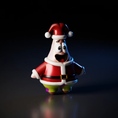 Cartoon starfish in Santa costume.