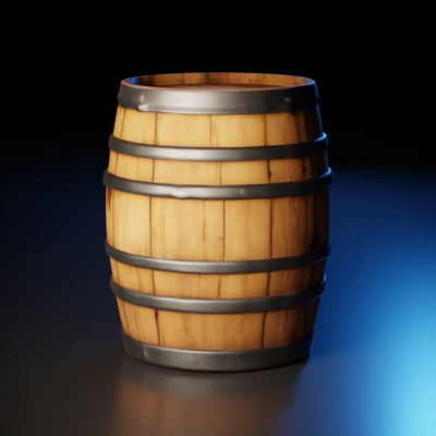 Wooden barrel with metal bands.