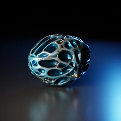 Alien-like spaceship, organic design, Eyes on each face.