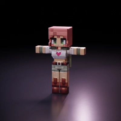 Pixelated female game character, blocky design.