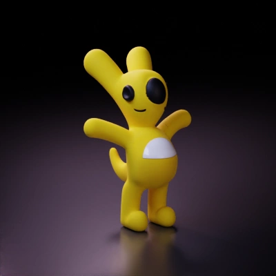 Cartoonish yellow character with one eye, smiling face.