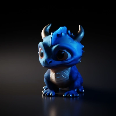 Small cartoon dragon with wings, horns, and big eyes.