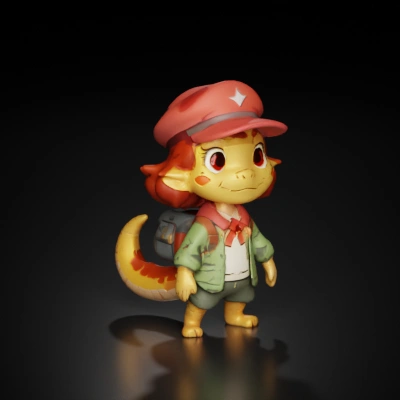 Cartoon-style anthropomorphic character with a hat, backpack, t-pose with a straight tail.