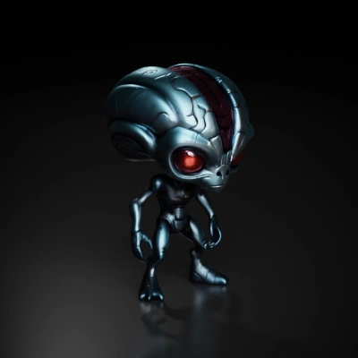 Alien character with exaggerated features, large head.