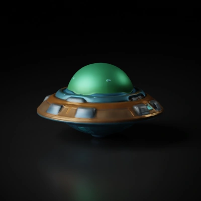 Futuristic UFO saucer with glowing elements.