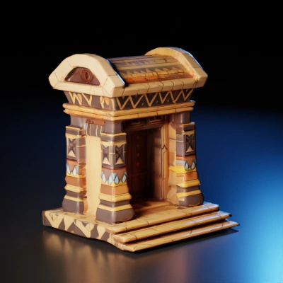 Small ancient temple with decorative patterns.