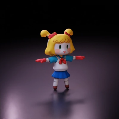 Cute cartoon girl in school uniform.