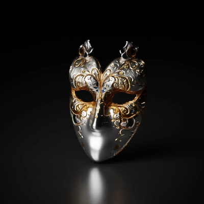 Ornate masquerade mask, floral patterns and elaborate details.