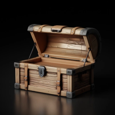 Open wooden treasure chest.
