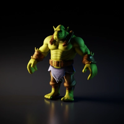 Muscular orc warrior with armor, menacing look.