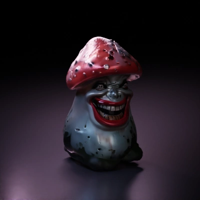 Sinister anthropomorphic mushroom with a menacing grin.