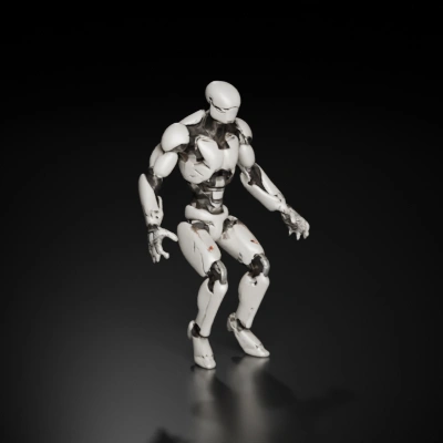 Humanoid robot with mechanical limbs, futuristic design.