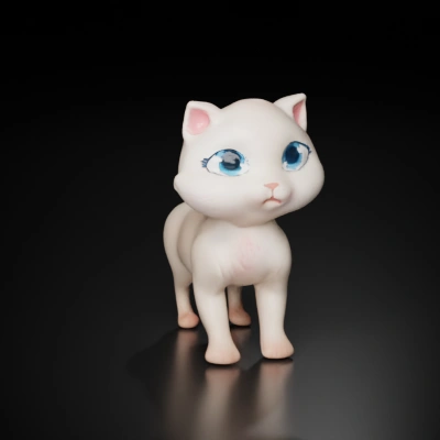 Cute anime-style cat character, big eyes, upright posture.