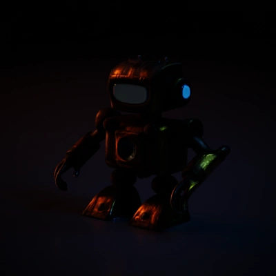 Retro-styled robot with large eyes, humanoid structure.