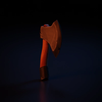 Cartoon-style axe with stone blade and wooden handle.