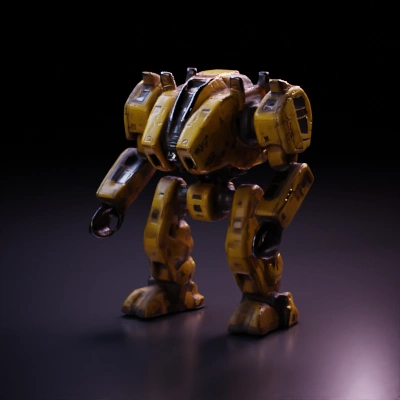Giant cargo mech with human-like hands, two legs.